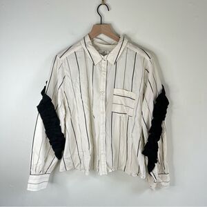 BP White and Black Striped Shirt with Ruffle Sleeves size XL